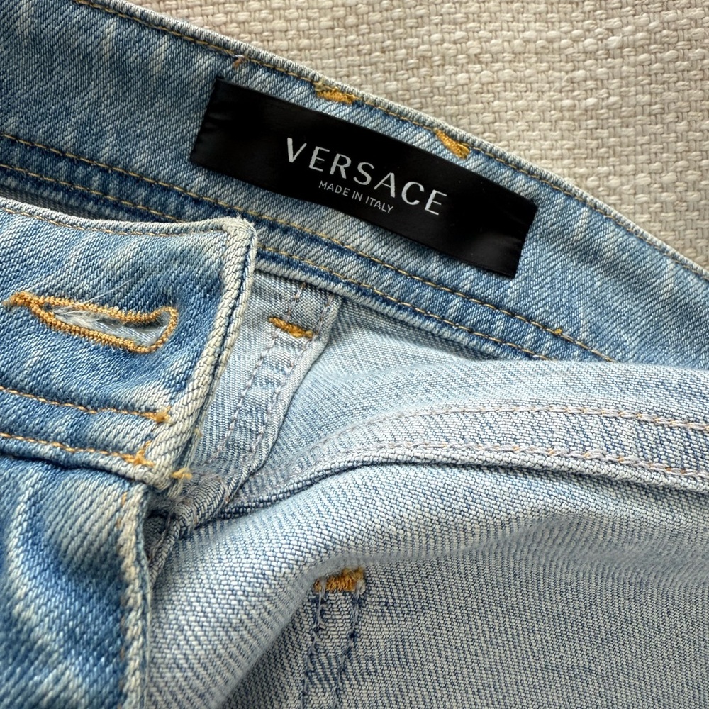 Versace Light Blue Flare Jeans with Multicolor Side Panels - Picture 9 of 11